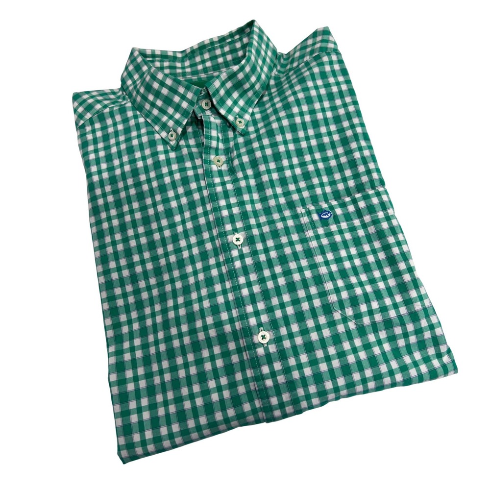 Southern Tide Button Down Mens XL Green Gingham Pima Cotton Stretch Shirt E18